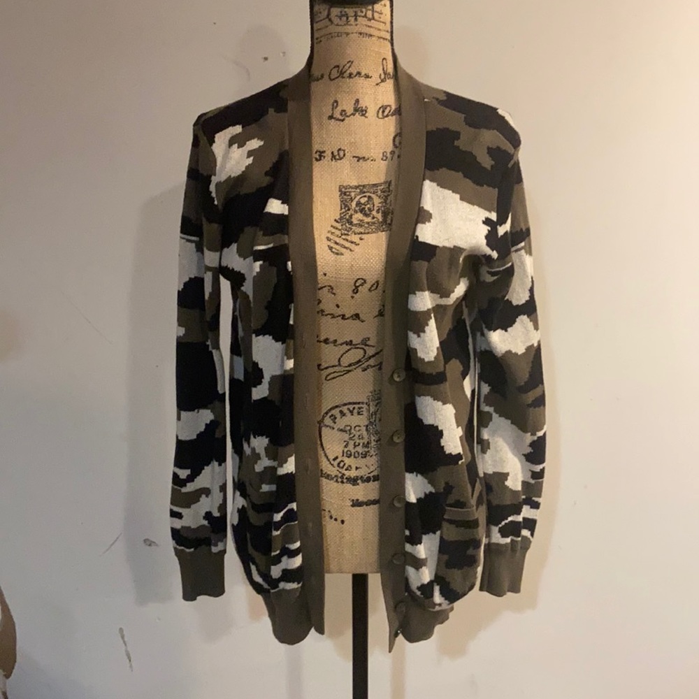 Army Green print cardigan